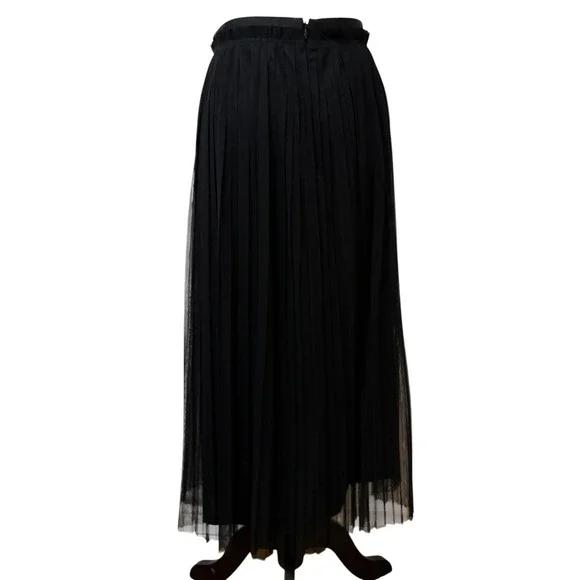 Banana Republic Black Pleated Tulle Midi Skirt Size 10 Tall Mesh Accordion Core - Picture 5 of 8